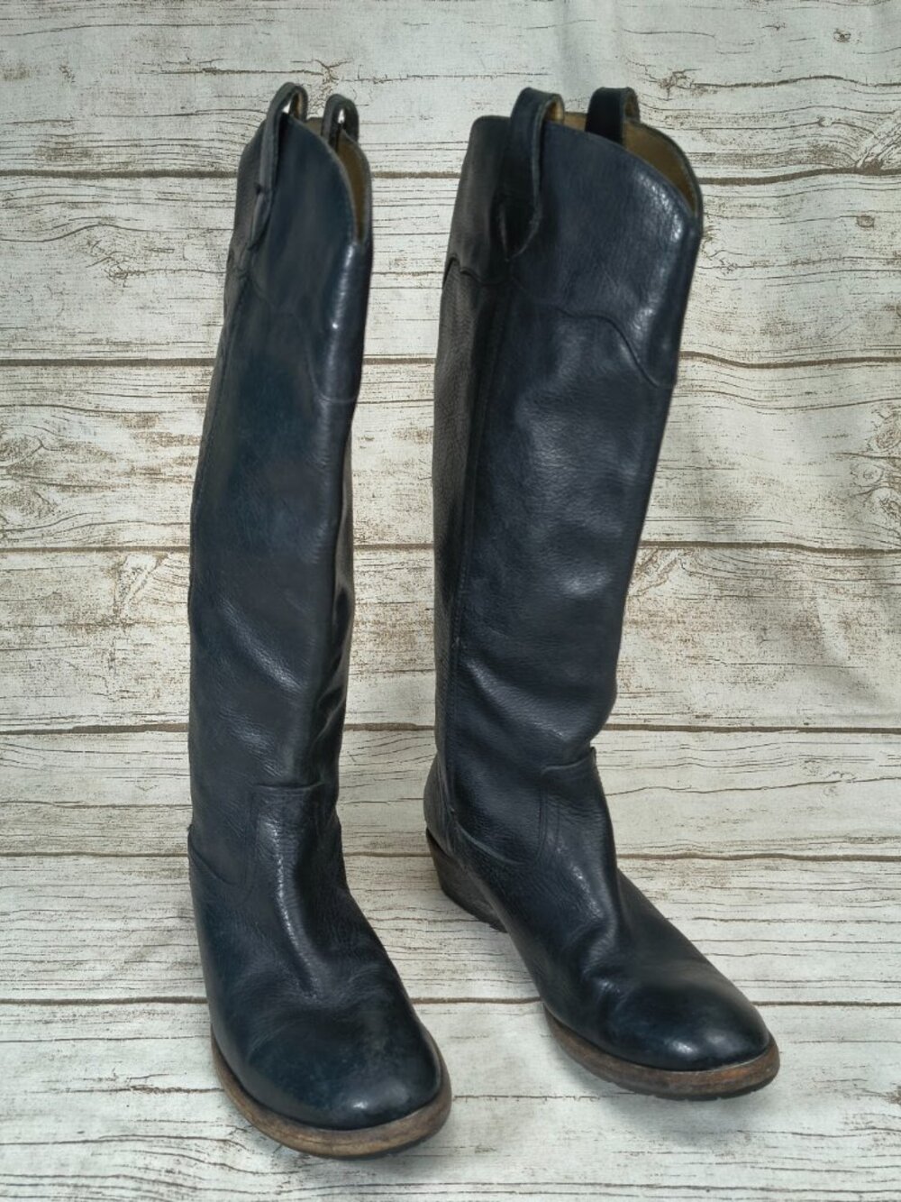 FRYE Carson Lug Tall Riding Boots Black Leather Knee High Women Size 7.5 B 77203
